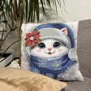Наволочка з котиком , синя, хутро
